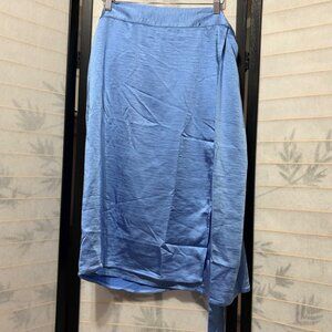 WILDFANG The Empower Wrap Skirt Blue Satin Midi Luxe Boho Chic XL High Shine